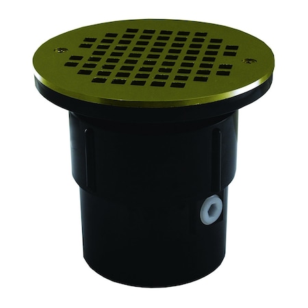 Jones Stephens 3in. x 4in. ABS Pipe Fit Drain Base with 3-1/2in. Plastic Spud and 6in. Polished Brass Strainer D53025